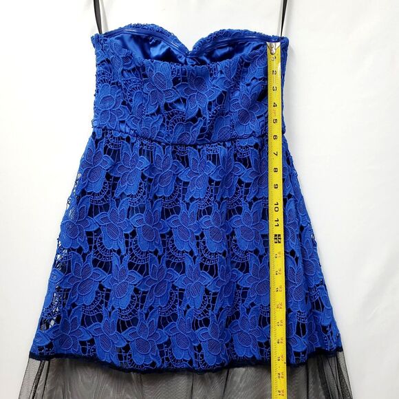 Boston Proper Sheer Mesh Illusion Black Blue Lace Maxi Dress Strapless Size 0 - Picture 14 of 16